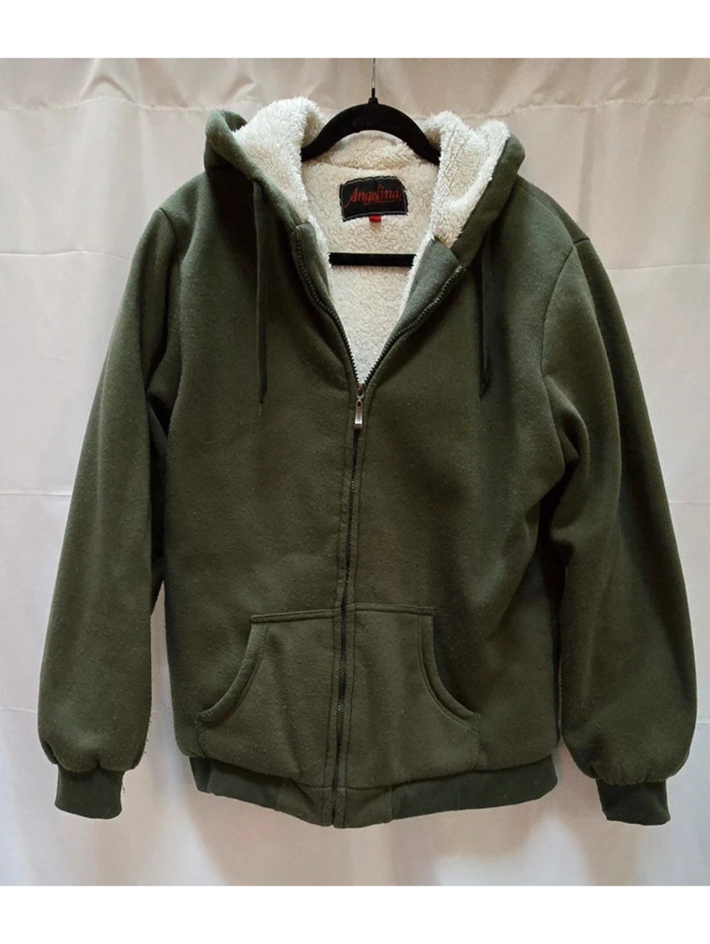 Angelina Olive Green Sherpa Lined Zip Hoodie 2XL
